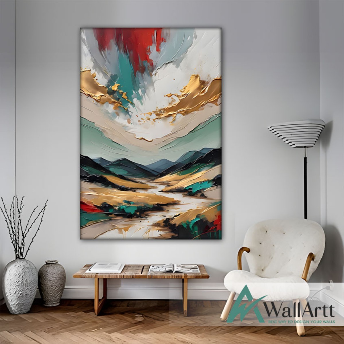 Abstract Gold Mountains 3d Heavy Textured Partial Oil Painting - Wall Art